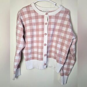 Nanette Lepore Pink and White Plaid Cardigan